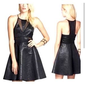 ASTR Fit & Flare Dress ‎ Black Mesh Shake Skin Textured Sleeveless womans Medium